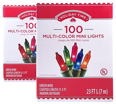 #ad Holiday Time 100 Multi Color Mini Lights Green Wire 2 Pack $13.99