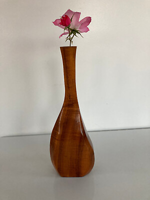 #ad Vintage Solid Koa Wood Sculptural Bud Vase 1980#x27;s purchased in Hawaii  $200.00