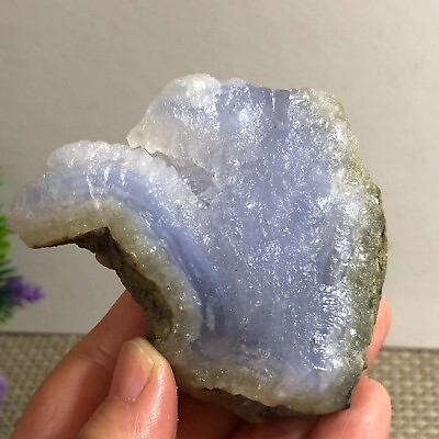 #ad 104g Natural blue chalcedony coarse block stone standard healing h400 $16.25