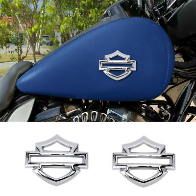 #ad Silver Chrome For Harley CVO Custom Metal Tank Emblems Fuel Gas Badge 3D . $59.99