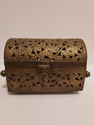 #ad Unique Small 5amp;1 2quot; Brass Trunk Pre owned Possibly Vintage. $14.78