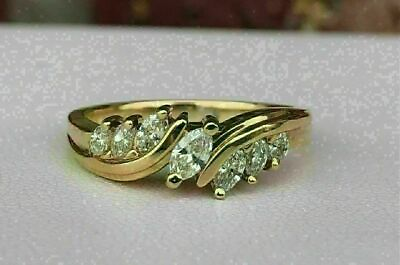 #ad 1.50CT Marquise Cut Diamond Wedding Cluster Band Ring In 14K Yellow Gold Finish $108.00