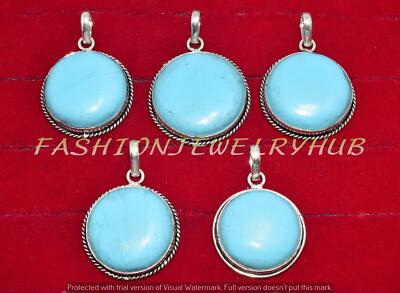 #ad Blue Turquoise Gemstone Ethnic Handmade 5pcs Lot 925 Silver Plated Jewelry $9.49