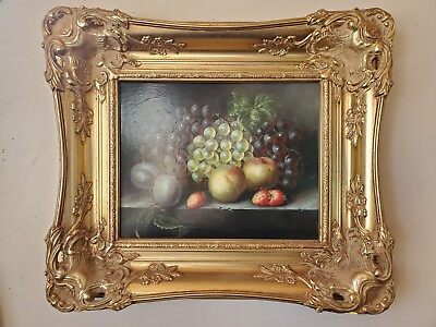 #ad Oil Painting Still Life Fruits Antique With Gold Ornate Frame Signed Mattia C $880.00