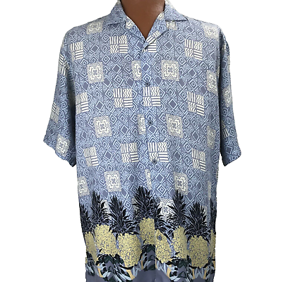 #ad Aloha Hawaiian Shirt Size XL Tapas Geometric Pineapple Gray Big Creek Clothing $39.99