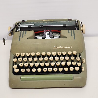 #ad 1955 Smith Corona Silent Super 5T Series Portable Vintage Typewriter Green Works $239.95