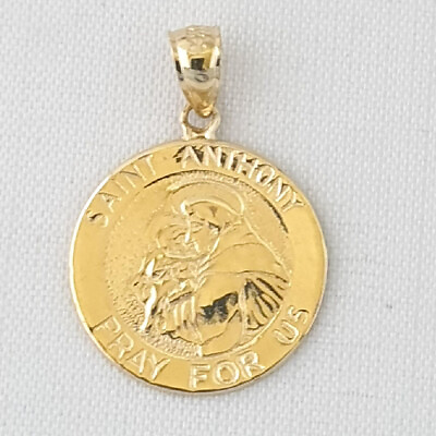 #ad 14k Yellow Gold SAINT ANTHONY PRAY FOR US Round Pendant Charm Made in USA $119.99