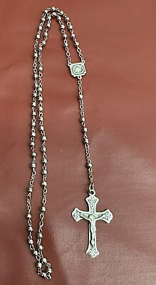 #ad ANTIQUE CHAPEL 925 STERLING SILVER ROSARY 9.4 grams 13 in. Long LOVELY $115.50
