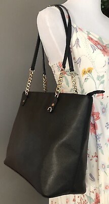 #ad Michael Kors Shoulder Bag Purse Saffiano Leather Black Chain Leather Strap Sz M $29.99