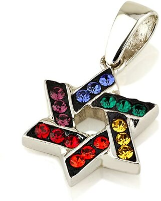 #ad #ad Star of David Pendant With Mix Colors Gemstone 925 Sterling Silver Necklace $40.17