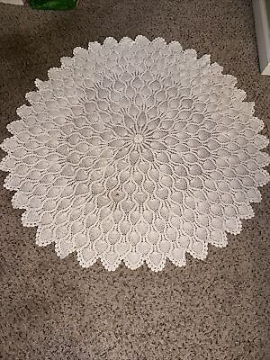 #ad Huge Vintage Hand Crocheted Cream Cotton Doily Table Overlay 43” Round $25.01