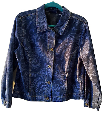 #ad Gloria Vanderbilt Casuals blue on blue button front jean jacket size Medium M $19.75