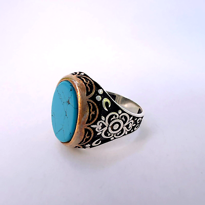 #ad wonderful Vintage Ring Silver Sterling 925 Gemstone Turquoise Blue Handmade $140.00