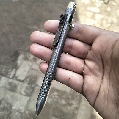 #ad Custom Handmade Damascus Steel Pen Blue Ink Ball Point Writing Pen amp; Pouch $46.00