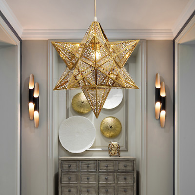 #ad 40cm Aluminum Chandelier Star Ceiling Lighting Gold Pendant Lamp Light Fixture $158.86