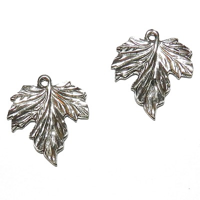 #ad M7192 Antiqued Pewter Silver Grape Leaf 20mm Charm Bead Drop Component 2pc $8.75