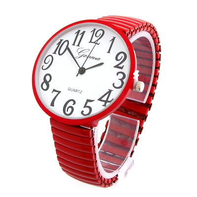 #ad Red Super Large Round Face Easy to Read Unisex Geneva Stretch Band Watch $16.99