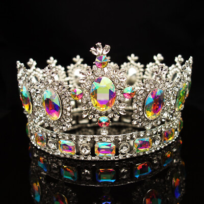 #ad 6.7“ Wide Large Silver AB White Crystal Queen Crown Wedding Prom Party Princess AU $66.50