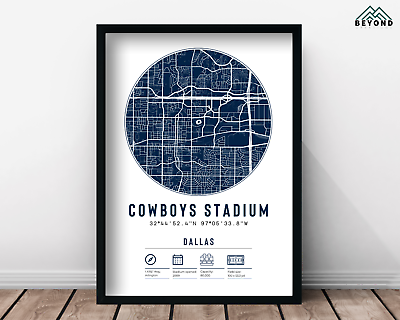 #ad Dallas Cowboys ATamp;T Cowboys Stadium Minimalist Map Print Poster NFL Sport Gift $23.99