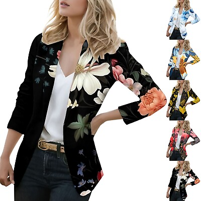 #ad Women Casual Long Sleeve Print Fitted Pocket Fashion Jacket Suit $29.88