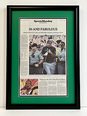 #ad 2021 Phil Mickelson NY Times Oldest Major Champion REAL Framed Newspaper Golf $90.00