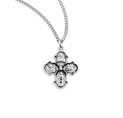 #ad Petite Sterling Silver Four Way Cross Medal Pendant Necklace for Kids Teens $43.88