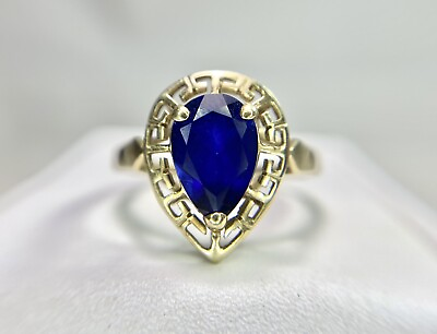 #ad Vintage 10k Yellow Gold Pear Shape Blue Sapphire Solitaire Filigree Ring $199.00