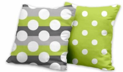 #ad NEW 2 pc Set Green Gray Polka Dot Decorative Linen Throw Pillow Covers 20 x 20quot; $12.99