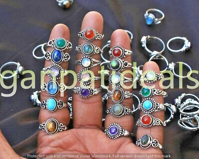#ad 1000pcs Lot Labradorite amp; Mix Gemstone Rings 925 Silver Plated Jewelry For Woman $237.49
