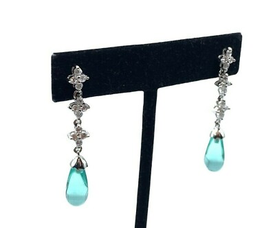 #ad DBJ Green Blue Topaz CZ Dangle 925 Sterling Silver Earrings $23.70