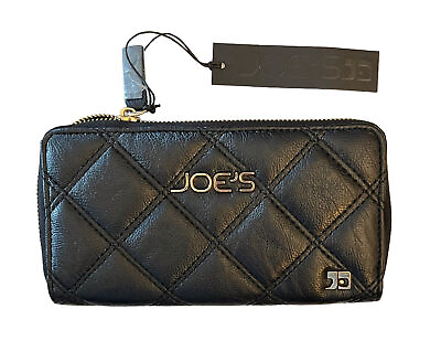 #ad Joe#x27;s Jeans Zip Around Wallet Black Gold Quilted Diamond Multi Pocket Rectangle $22.00