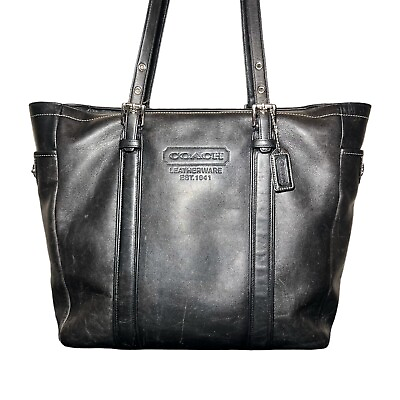 #ad C06D 5128 Coach Zip Tote Handbag Signature Classic Black Leather Shoulder Bag $22.95