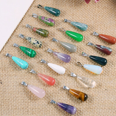 #ad Wholesale Natural Crystal Stone Water Drop Necklace Pendant Teardrop Beads 30Pcs $13.11