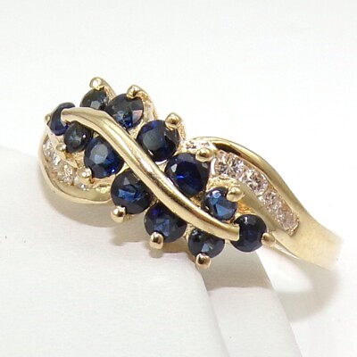 #ad Natural Blue Sapphire amp; Diamond Crossover 14K Yellow Gold Ring Size 6 LLB2 $359.99