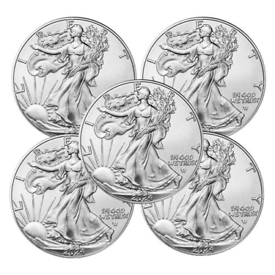 #ad Lot of 5 2024 $1 Silver American Eagle Gem Brilliant Coin Eagle 1 oz Bu $132.99
