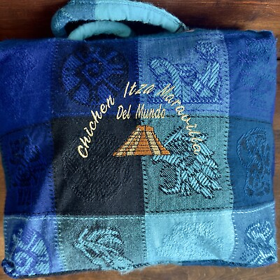 #ad Aztec Indian Mexican Pyramid Blue Boho Hippie Beach Summer Tote Bag Woven $13.00
