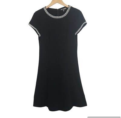 #ad Karl Lagerfeld Paris A Line Dress Womens Size 8 Classic Black Pearl Neckline $30.00