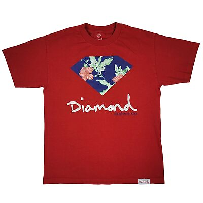 #ad Diamond Supply Co Red Graphic Tshirt Mens M Floral Crew Neck Short Sleeve Cotton $4.99