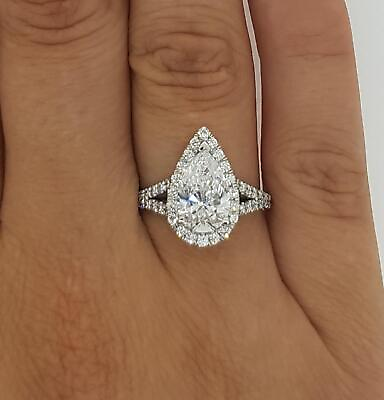 #ad 2 Ct Halo Split Shank Pear Cut Diamond Engagement Ring VS2 G White Gold Treated $2835.00