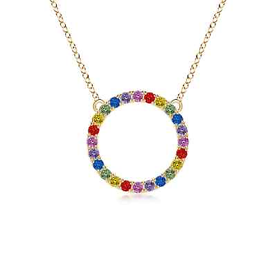 #ad ANGARA Spectra Prong Set Round Multi Sapphire Circle Pendant in 14K Solid Gold $791.10