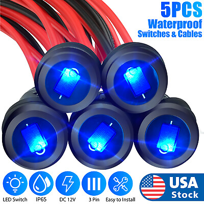 #ad 5X Waterproof Blue LED Light 12V Round Toggle Switch Car Auto Boat ON OFF SPST $10.98