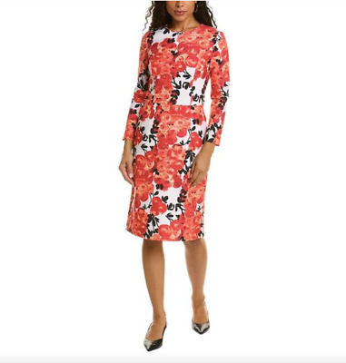 #ad Frances Valentine Carolyn Red Orange White Rose Print Sheath Dress 4 Nwt $59.99