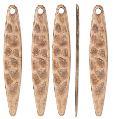 #ad Drop 50 Antiqued Copper Plated Steel Hammered 28x5mm Long Oval Leaf Charms $24.94