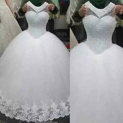 #ad Luxury Princess Wedding Dress V Neck Sleeveless Tulle Beading A Line Bride Gowns $157.90
