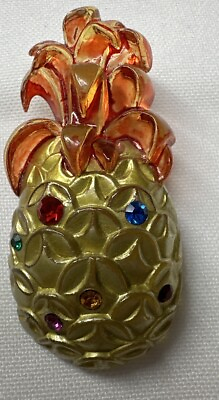 #ad Vintage Retro Golden Pineapple Lucite Plastic Multicolor Rhinestones Brooch Pin $24.95