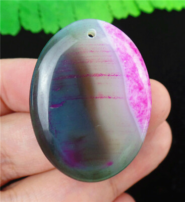 #ad 40x30x5mm Gray Stripes Purple Druzy Geode Agate Oval Pendant Bead EA84881 $8.29
