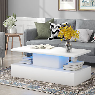 #ad Cocktail Table Coffee Table Modern Industrial LED lighting remote control White $319.40