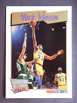 #ad Magic Johnson #473 NBA Hoops 1991 Basketball Card Los Angeles Lakers LN $2.19