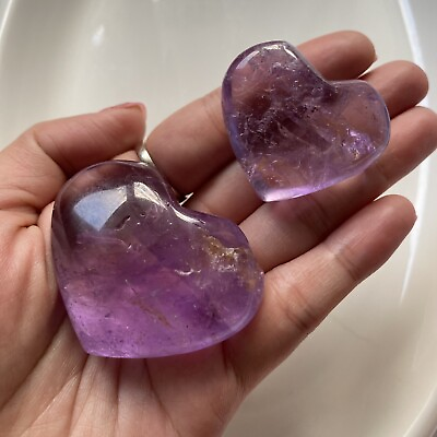 #ad 2pc Big Discount Chipped* High Quality Amethyst Heart 58g amp; 29g Natural Crystal GBP 22.00