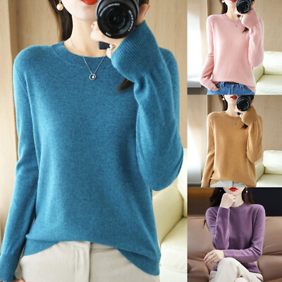 #ad Women Knitted Sweater Slim Crew Neck Pullover Tops Jumper Wool Cashmere Solid $11.54